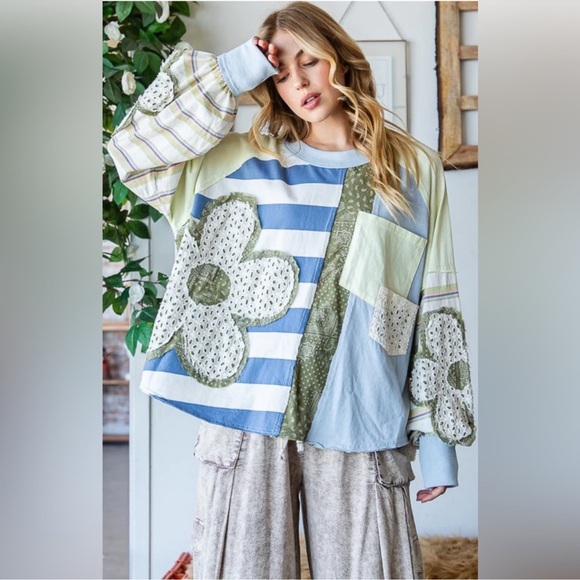 Oli & Hali Tops - 26. NWOT Oli & Hali Patchwork Floral Color Blocked Long Sleeved Sweatshirt